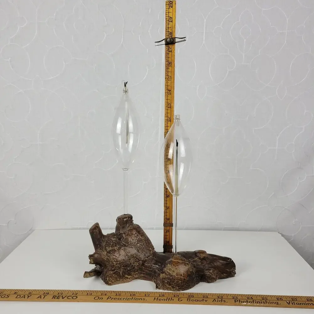 Vintage Burl Root Oil Candle Lamp Glass Lantern Wood Base Retro MCM Decor